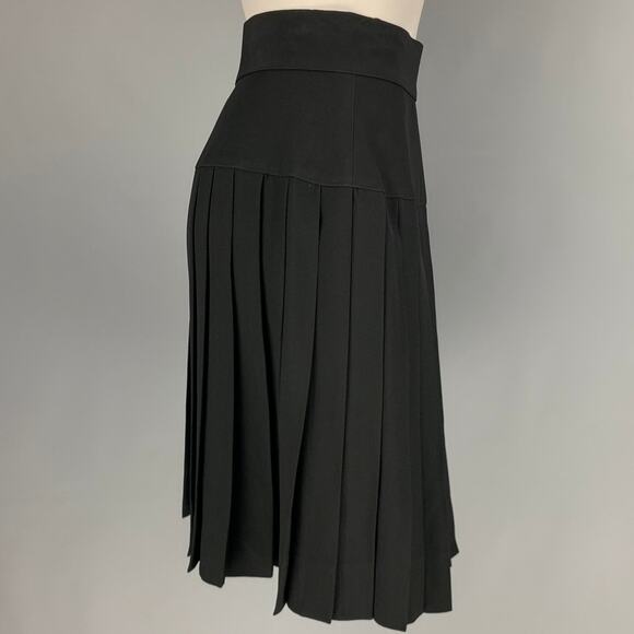 CHANEL Size 6 Black Acetate Rayon Pleated Below Knee Skirt - Picture 3 of 5